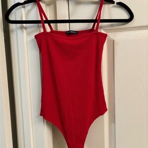 Brandy Melville Red Ribbed Spaghetti-Strap Kids Bodysuit